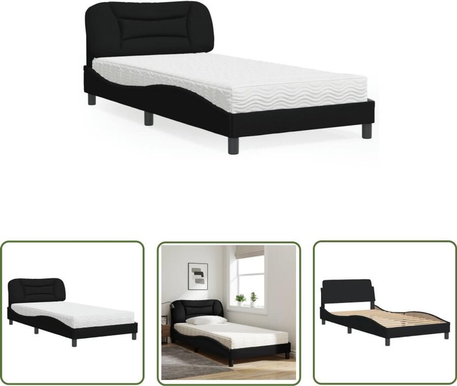 VidaXL Bed Frame Slaapcomfort Bed met matras Hvar stof zwart 100x200 cm Boxspring Tweepersoonsbed Enkelbed