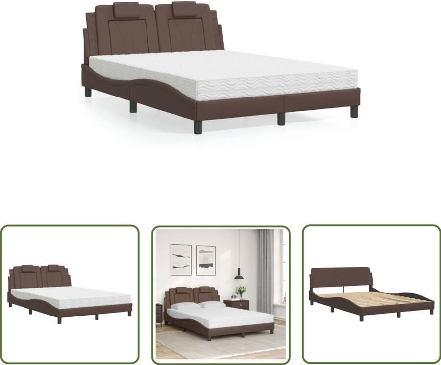 VidaXL Bed Frame Slaapcomfort Bed Viana met matras kunstleer bruin 140x200 cm Bruine Bedden Tweepersoonsbed Boxspring