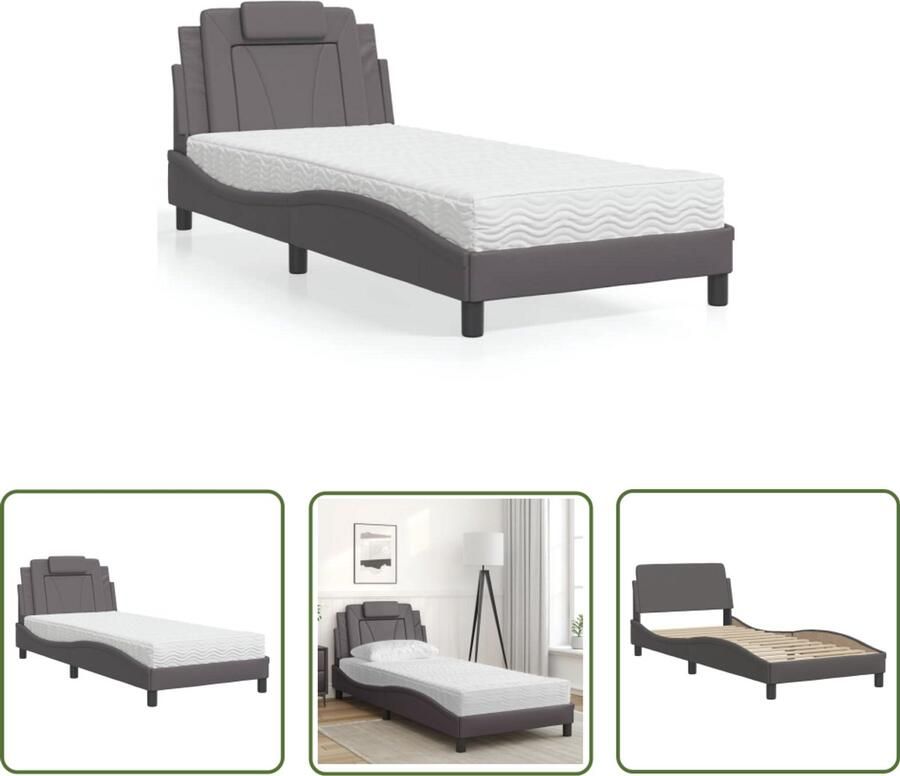 VidaXL Bed Frame Slaapcomfort Bed Viana met matras kunstleer grijs 90x190 cm Boxspring Tweepersoonsbed Kunstleder Bed
