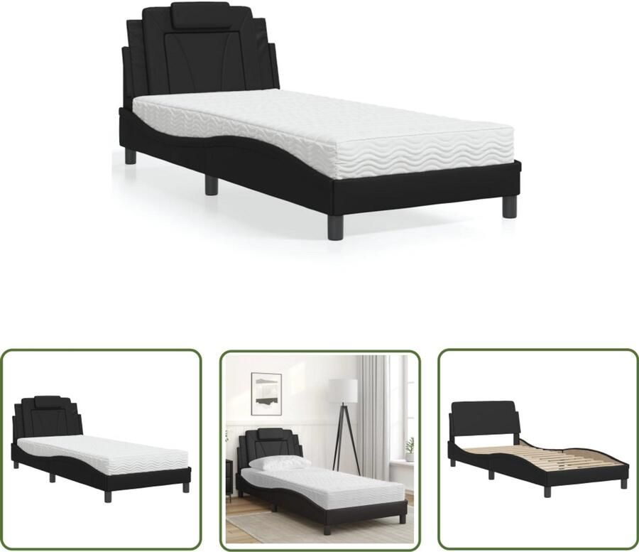 VidaXL Bed Frame Slaapcomfort Bed Viana met matras kunstleer zwart 90x190 cm Boxspring Tweepersoonsbed Kunstleder Bed