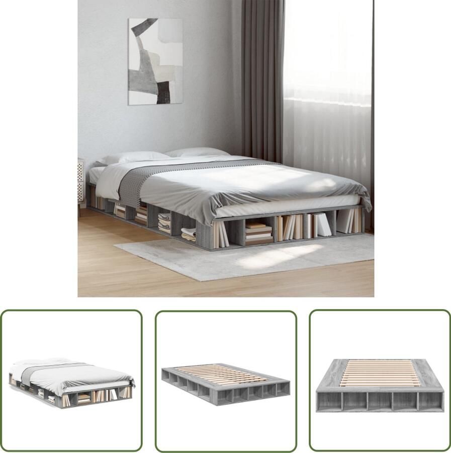 VidaXL Bed Frame Slaapcomfort Bedframe bewerkt hout grijs sonoma eikenkleurig 140x190 cm Houten Bed Grijs Bed Sonoma Eiken Kleur