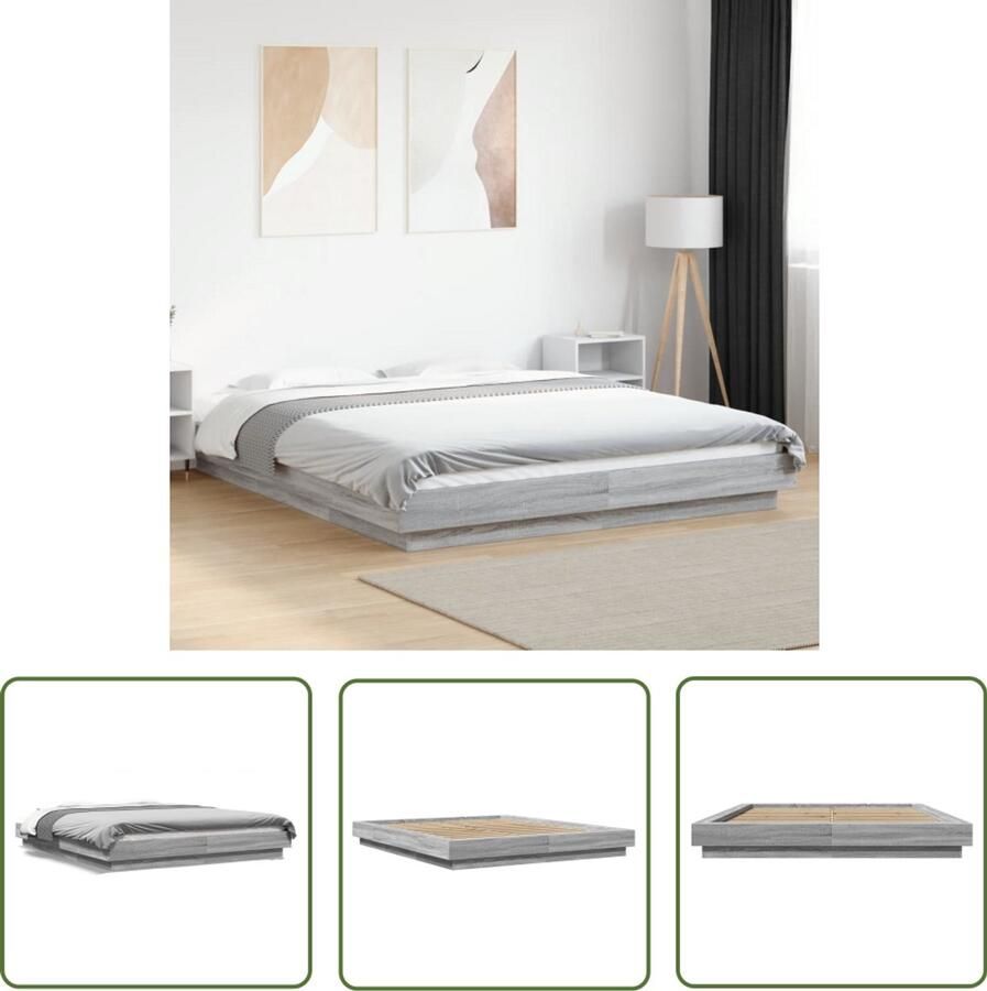 VidaXL Bed Frame Slaapcomfort Bedframe bewerkt hout grijs sonoma eikenkleurig 150x200 cm Houten Bed Grijze Bedbank Sonomaneuken Bed