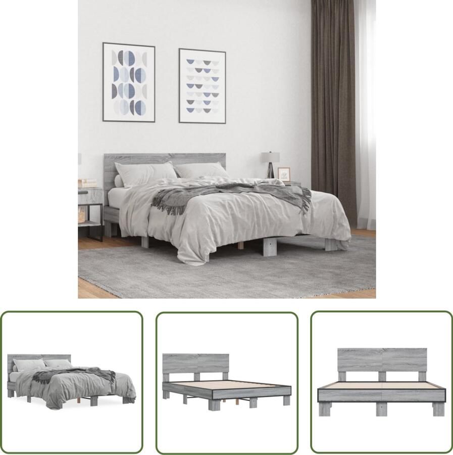 VidaXL Bed Frame Slaapcomfort Bedframe bewerkt hout metaal grijs sonoma eiken 140x200 cm Houten Bed Sonoma Eiken Bedbank