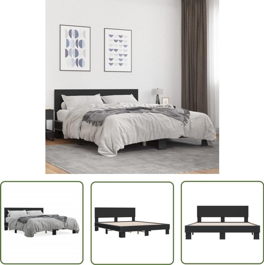 VidaXL Bed Frame Slaapcomfort Bedframe bewerkt hout metaal zwart 160x200 cm Houten Bed Zwart Bed Tweepersoonsbed
