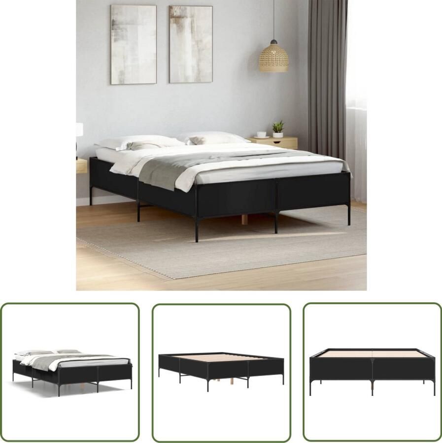 VidaXL Bedframe LED bewerkt hout metaal zwart 140x190 cm Slaapcomfort Bed Frame Houten Bed Led Bed Modern Bed