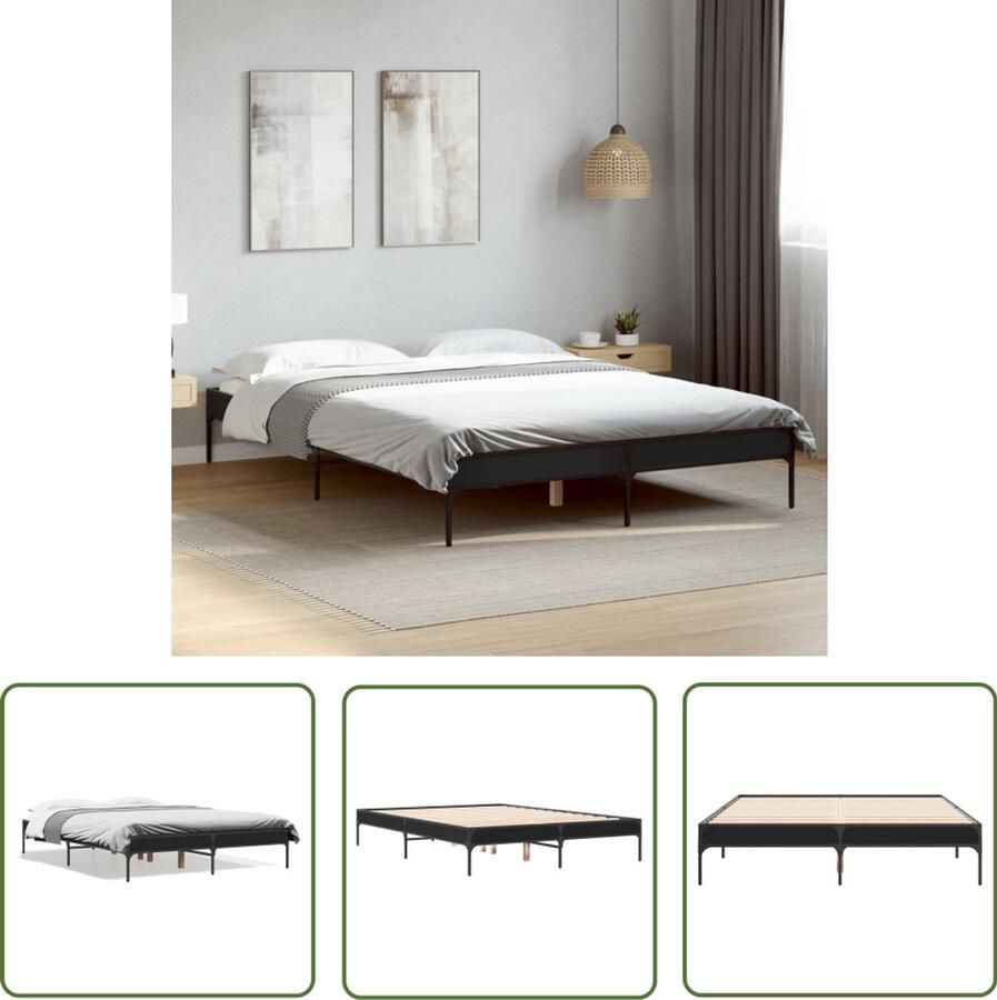 VidaXL Bed Frame Slaapcomfort Bedframe LED bewerkt hout metaal zwart 140x190 cm Houten Bed Led Verlichting Tweepersoonsbed