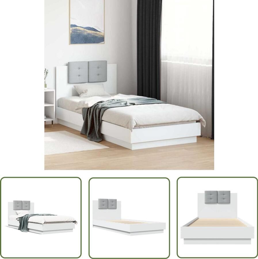 VidaXL Bed Frame Slaapcomfort Bedframe met hoofdbord bewerkt hout wit 90x200 cm Houten Bed Tweepersoonsbed Wit Bed
