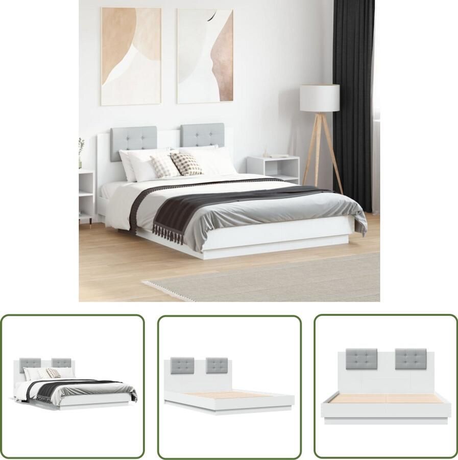VidaXL Bed Frame Slaapcomfort Bedframe met hoofdeinde bewerkt hout wit 135x190 cm Houten Bed Tweepersoonsbed Hoofdbord