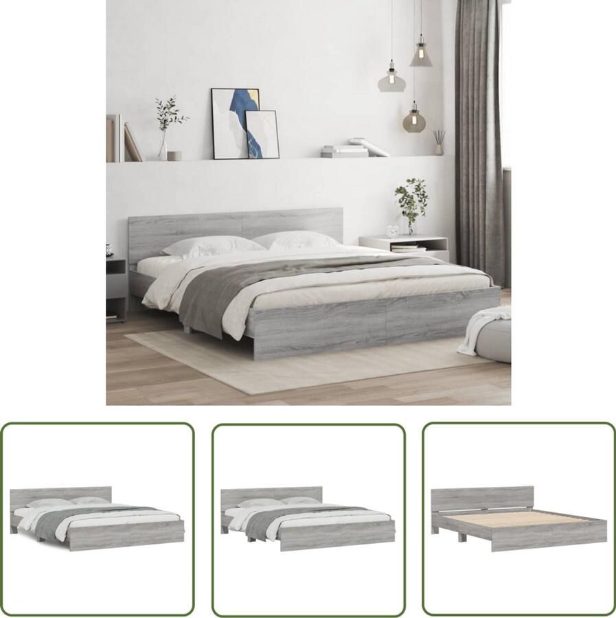 VidaXL Bedframe met hoofdeinde grijs sonoma eikenkleurig 180x200 cm Slaapcomfort Bed Frame Houten Bed Grijs Bed Tweepersoonsbed