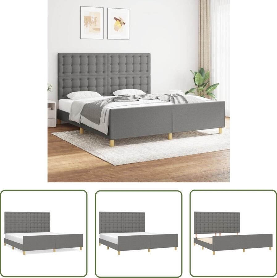 The Living Store Bedframe donkergrijs 203 x 186 x 118 128 cm verstelbaar hoofdeinde Slaapcomfort Bed Frame Boxspring Tweepersoonsbed Hoofdboard