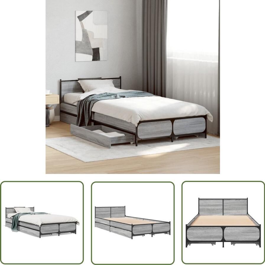 VidaXL Bed Frame Slaapcomfort Bedframe met lades bewerkt hout grijs sonoma eiken 100x200 cm Houten Bed Grijze Bedbank Boxspring Bed