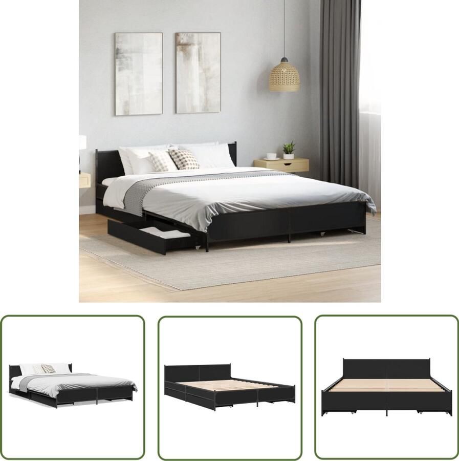 VidaXL Bed Frame Slaapcomfort Bedframe met lades bewerkt hout zwart 120x200 cm Houten Bed Boxspring Tweepersoonsbed