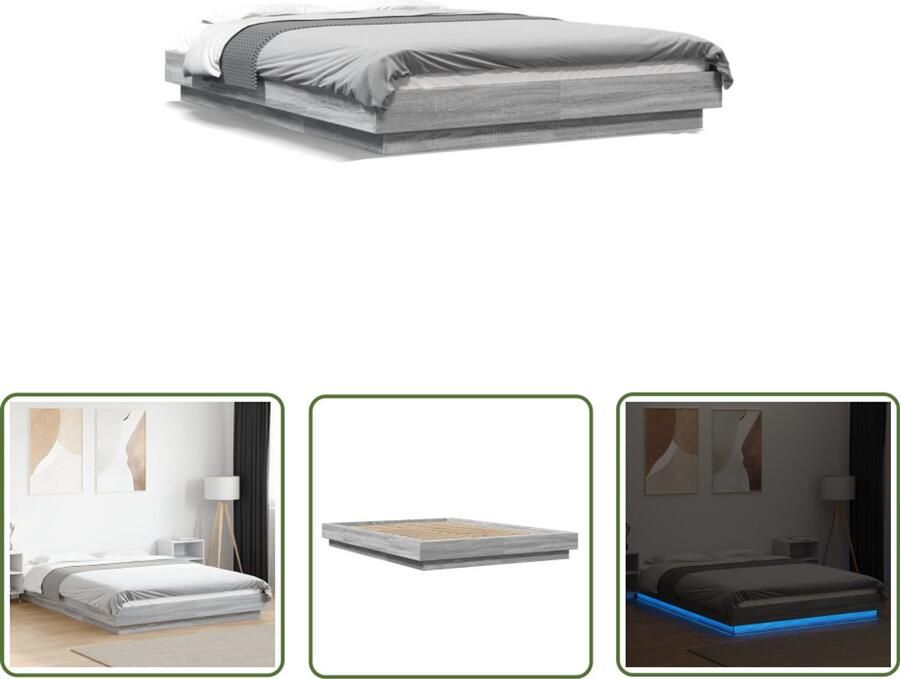 VidaXL Bed Frame Slaapcomfort Bedframe met LED-verlichting grijs sonoma eiken 140x190 cm Houten Bed Led Bed Design Bed