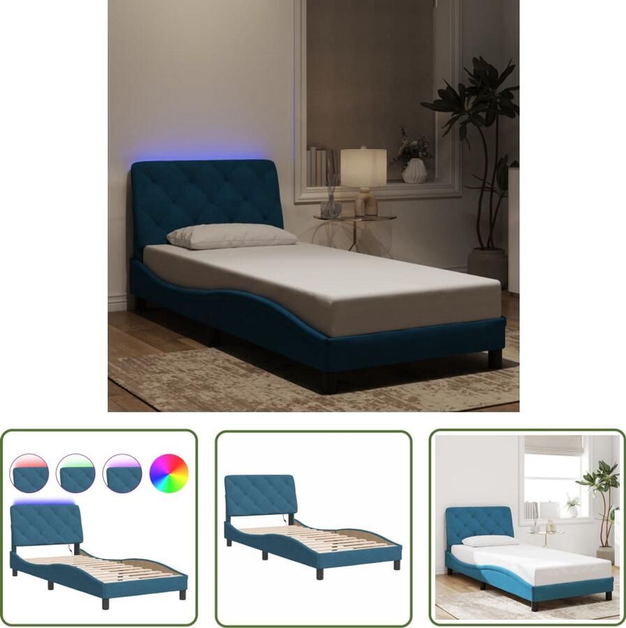 VidaXL Bed Frame Slaapcomfort Bedframe met LED zonder matras fluweel blauw 80x200 cm Led Verlichting Velvet Bed Blauwdruk
