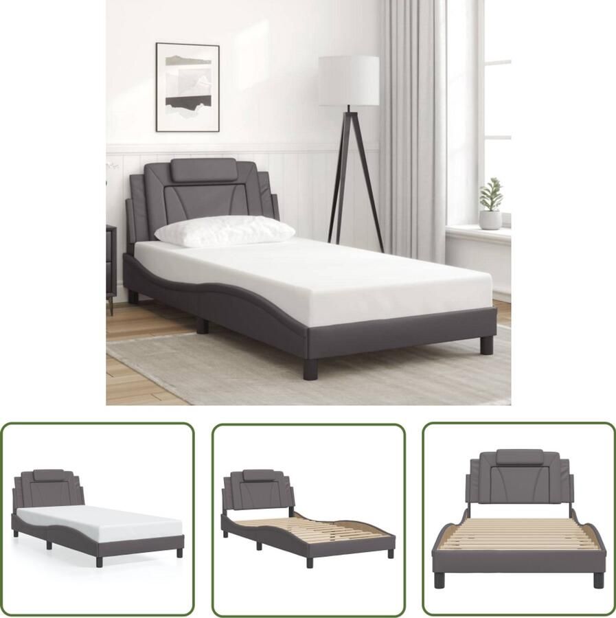 VidaXL Bed Frame Slaapcomfort Bedframe Viana zonder matras kunstleer grijs 100x200 cm Boxspring Hoofdbord Kunstleder