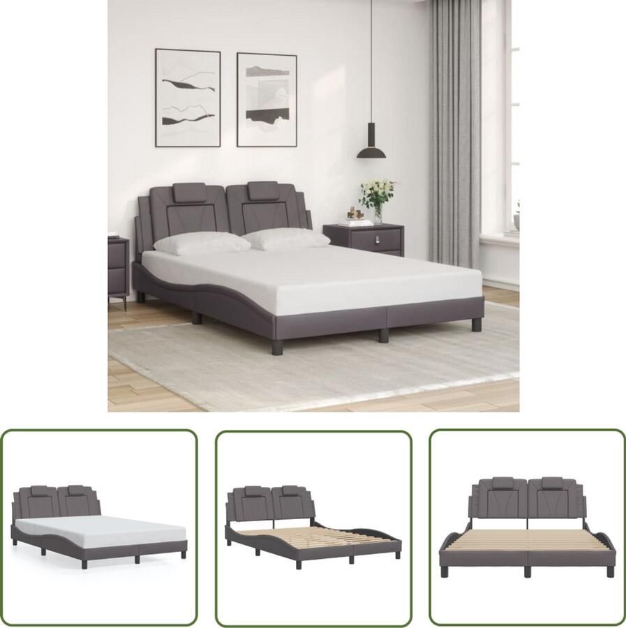 VidaXL Bed Frame Slaapcomfort Bedframe Viana zonder matras kunstleer grijs 140x200 cm Boxspring Hoofdbord Kunstleder