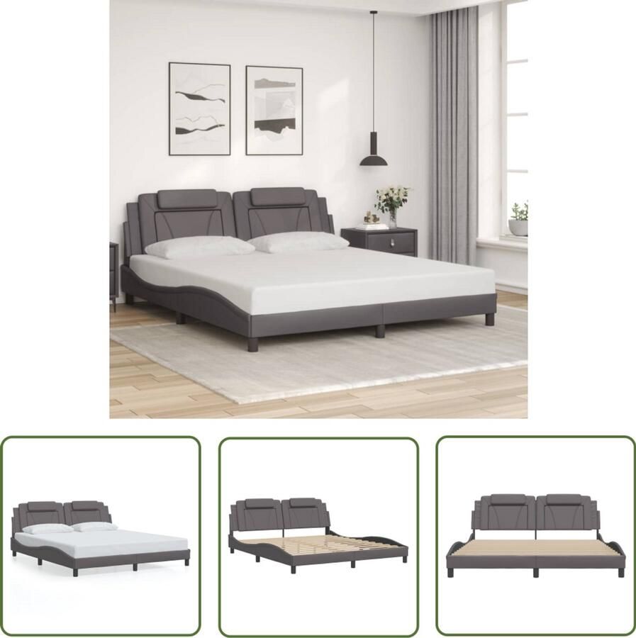 VidaXL Bed Frame Slaapcomfort Bedframe Viana zonder matras kunstleer grijs 180x200 cm Boxspring Hoofdbord Kunstleder