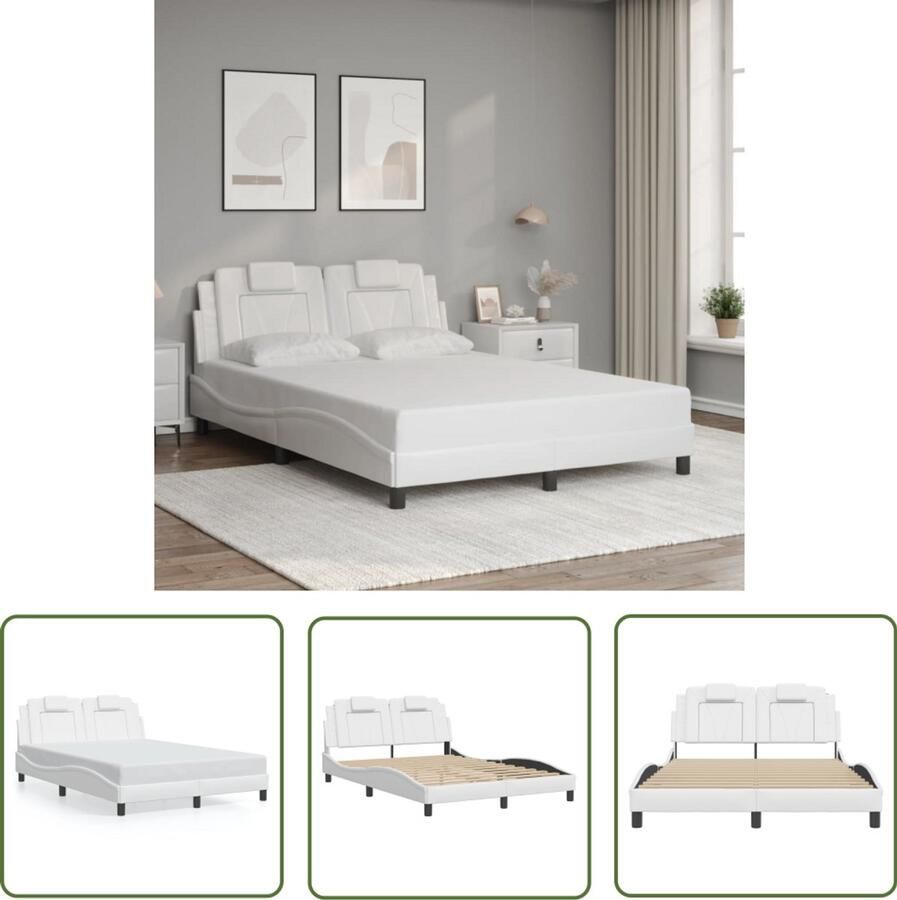 VidaXL Bed Frame Slaapcomfort Bedframe Viana zonder matras kunstleer wit 140x190 cm Boxspring Hoofdbord Kunstleder Bed