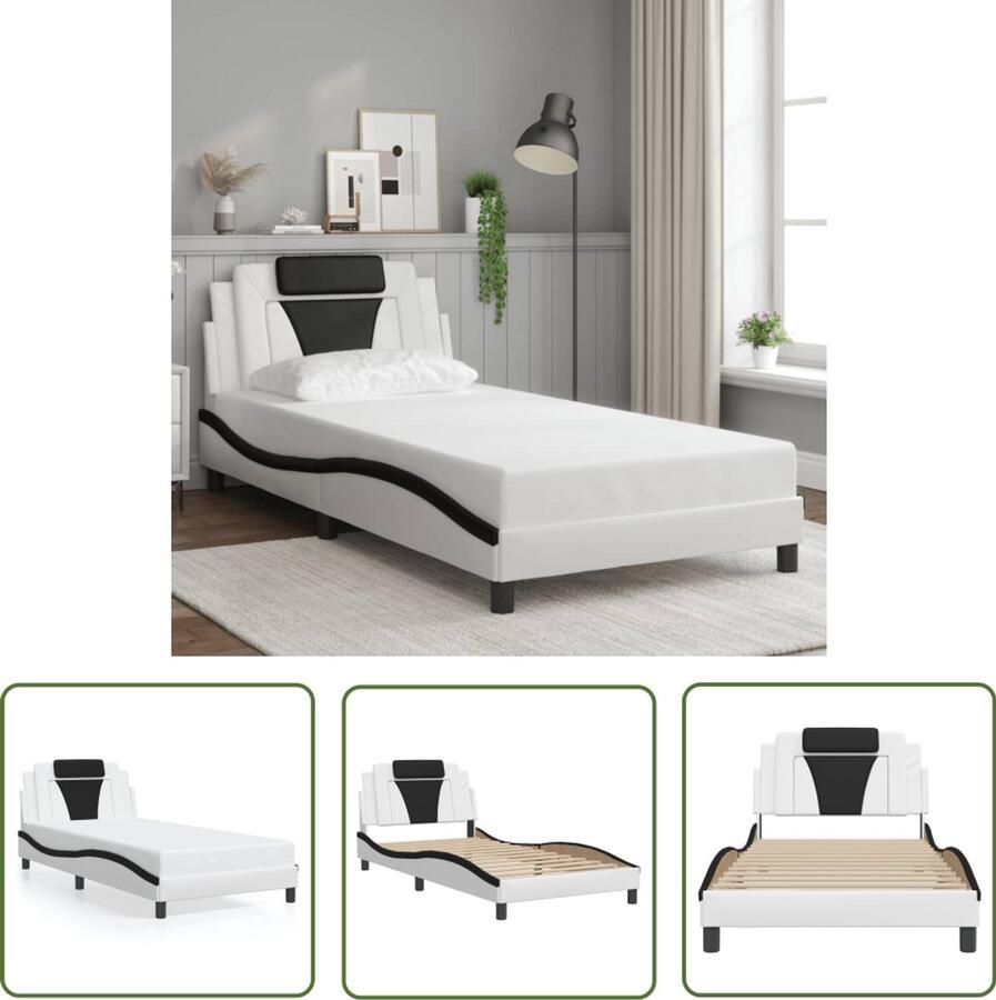 VidaXL Bed Frame Slaapcomfort Bedframe Viana zonder matras kunstleer zwart en wit 100x200 cm Boxspring Hoofdbord Kunstleder Bed