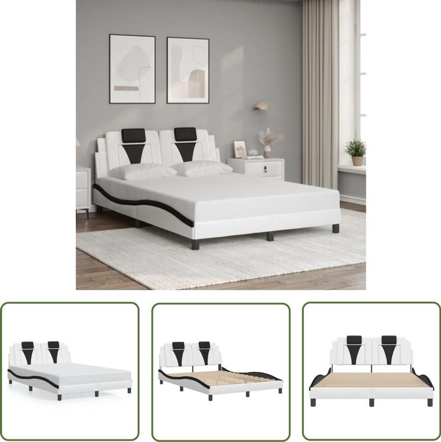 VidaXL Bed Frame Slaapcomfort Bedframe Viana zonder matras kunstleer zwart en wit 140x200 cm Boxspring Hoofdbord Modern Interieur