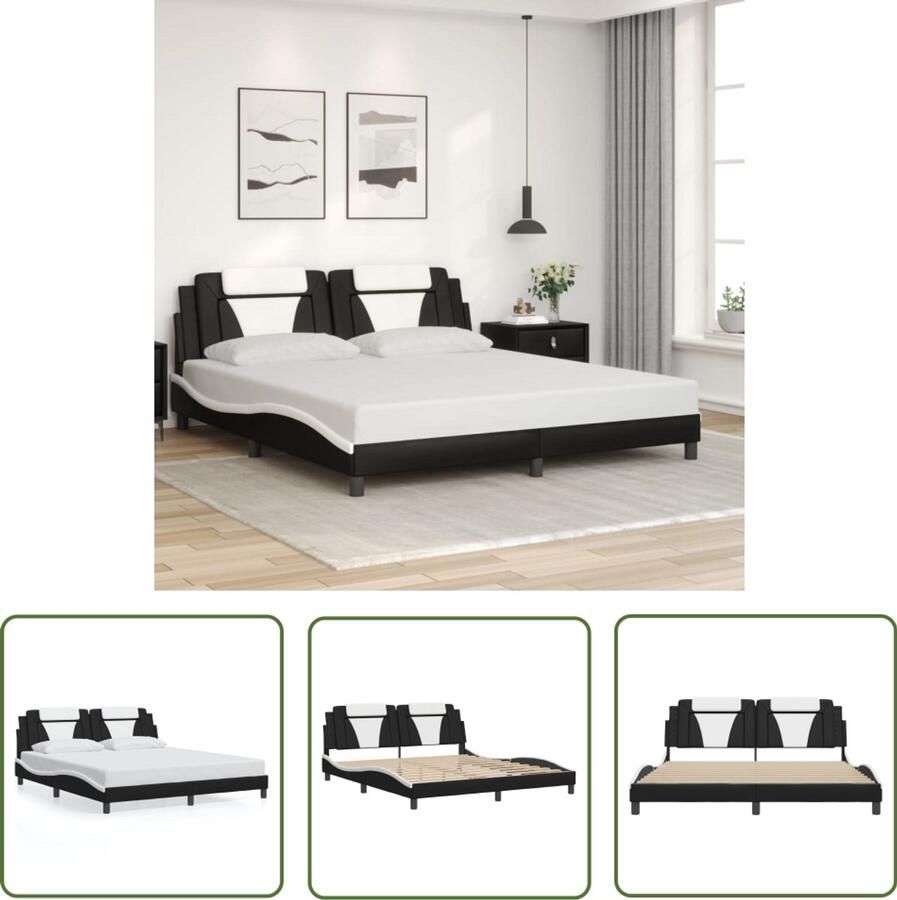 VidaXL Bed Frame Slaapcomfort Bedframe Viana zonder matras kunstleer zwart en wit 180x200 cm Boxspring Hoofdbord Design Bed