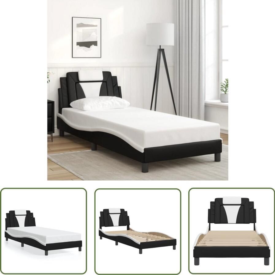VidaXL Bed Frame Slaapcomfort Bedframe Viana zonder matras kunstleer zwart en wit 80x200 cm Boxspring Hoofdbord Kunstleder