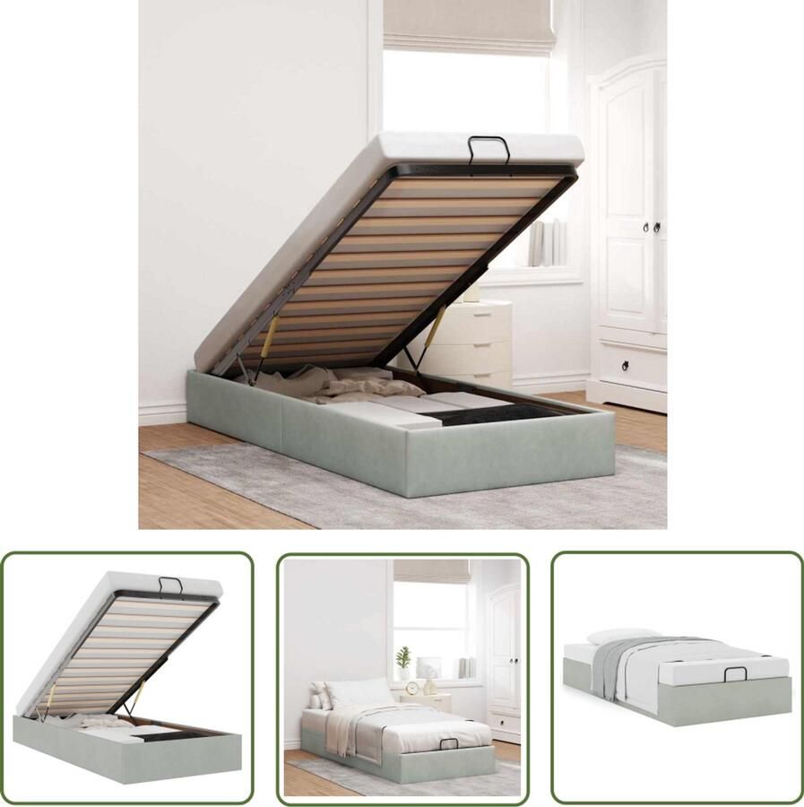 VidaXL Bed Frame Slaapcomfort Bedframe zonder matras 100x200 cm fluweel lichtgrijs Hoofdbord Tweepersoonsbed Design Bed