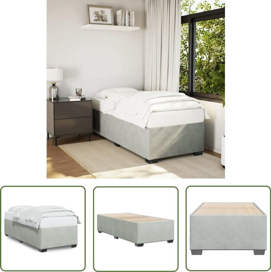 VidaXL Bed Frame Slaapcomfort Bedframe zonder matras 100x200 cm fluweel lichtgrijs Tweepersoonsbed Fluweel Bed Grijs Bed