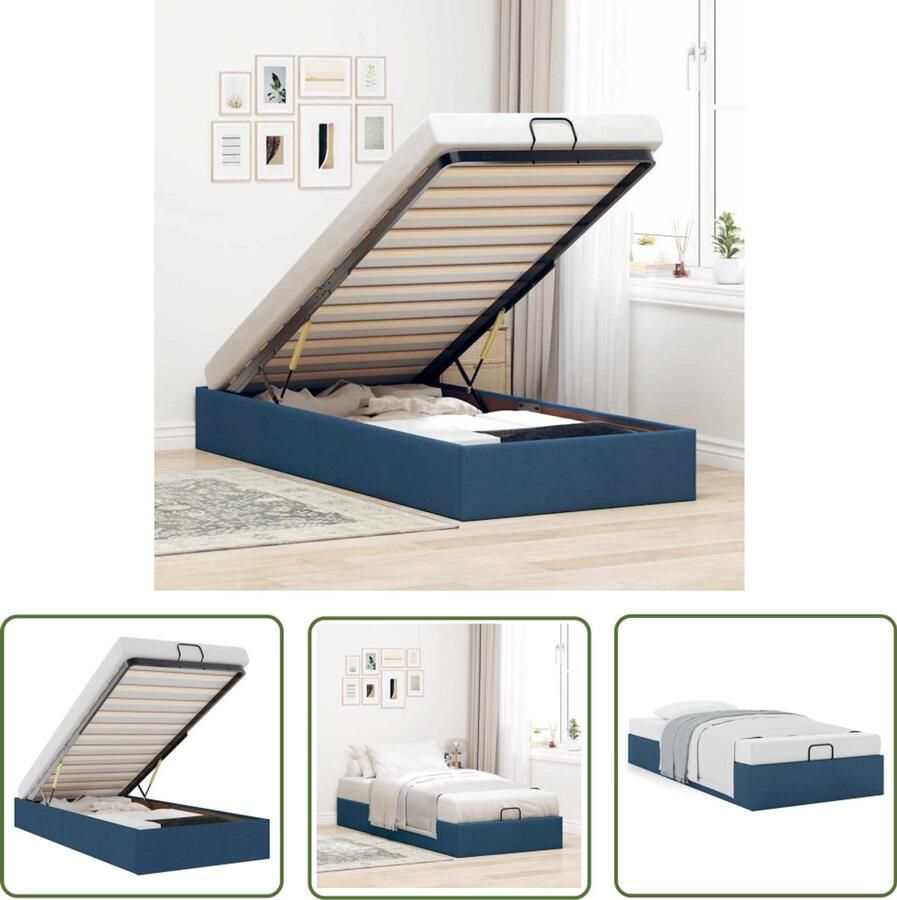 VidaXL Bed Frame Slaapcomfort Bedframe zonder matras 100x200 cm stof blauw Hoofdbord Tweepersoonsbed Boxspring Alternatief