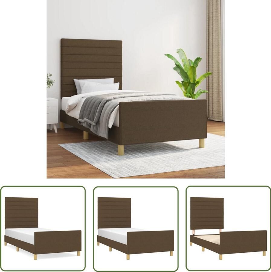 The Living Store Bedframe zonder matras 100x200 cm stof donkerbruin Slaapcomfort Bed Frame Tweepersoonsbed Houten Bed Donkere Meubels