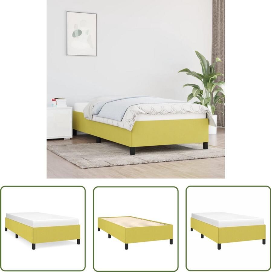 The Living Store Bedframe zonder matras 100x200 cm stof groen Slaapcomfort Bed Frame Tweepersoonsbed Houten Bed Groene Bed