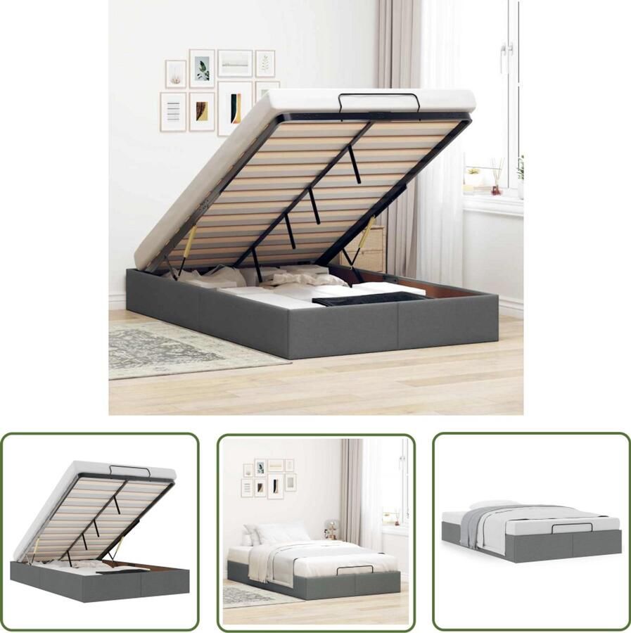 VidaXL Bed Frame Slaapcomfort Bedframe zonder matras 120x190 cm stof donkergrijs Hoofdbord Boxspring Alternatief Opbergruimte