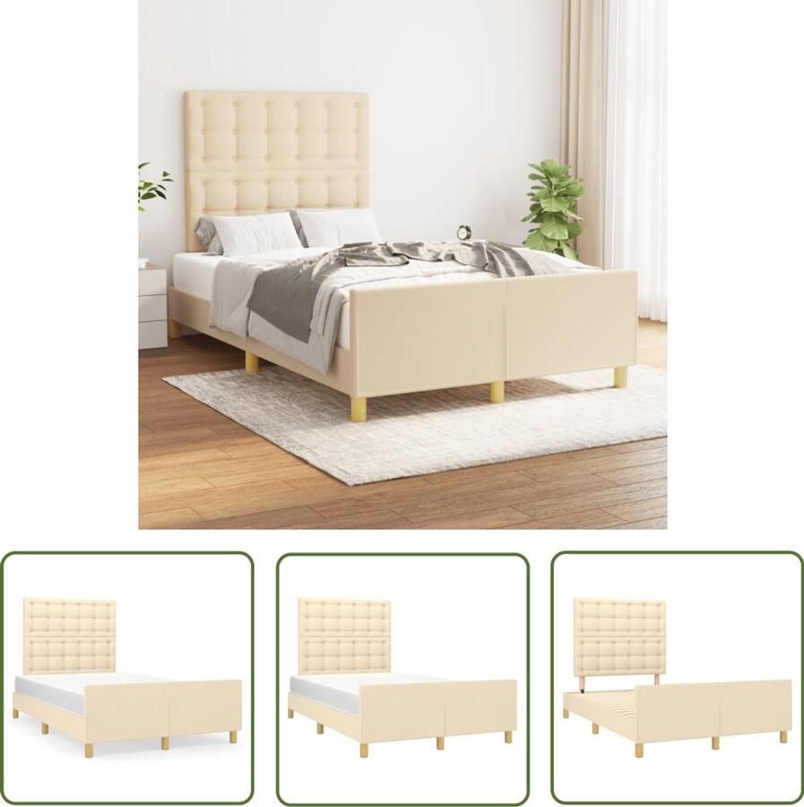 The Living Store Bedframe zonder matras 120x200 cm stof crèmekleurig Slaapcomfort Bed Frame Boxspring Tweepersoonsbed Hoofdeinde