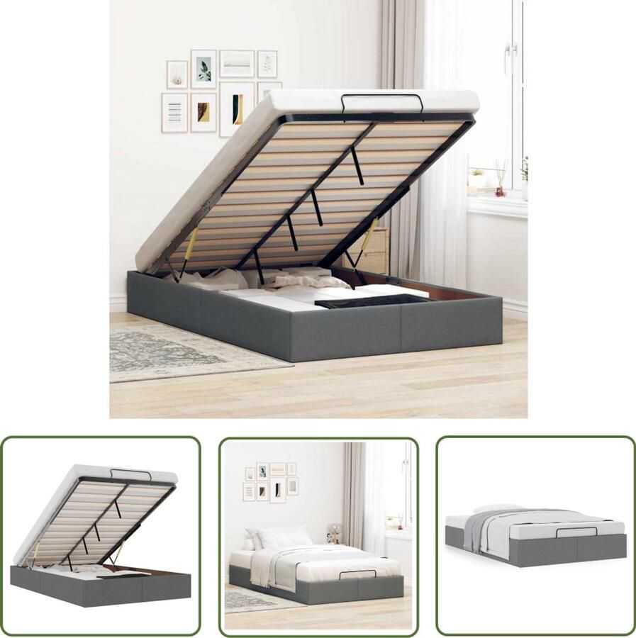 VidaXL Bed Frame Slaapcomfort Bedframe zonder matras 120x200 cm stof donkergrijs Hoofdbord Tweepersoonsbed Donkere Kleuren