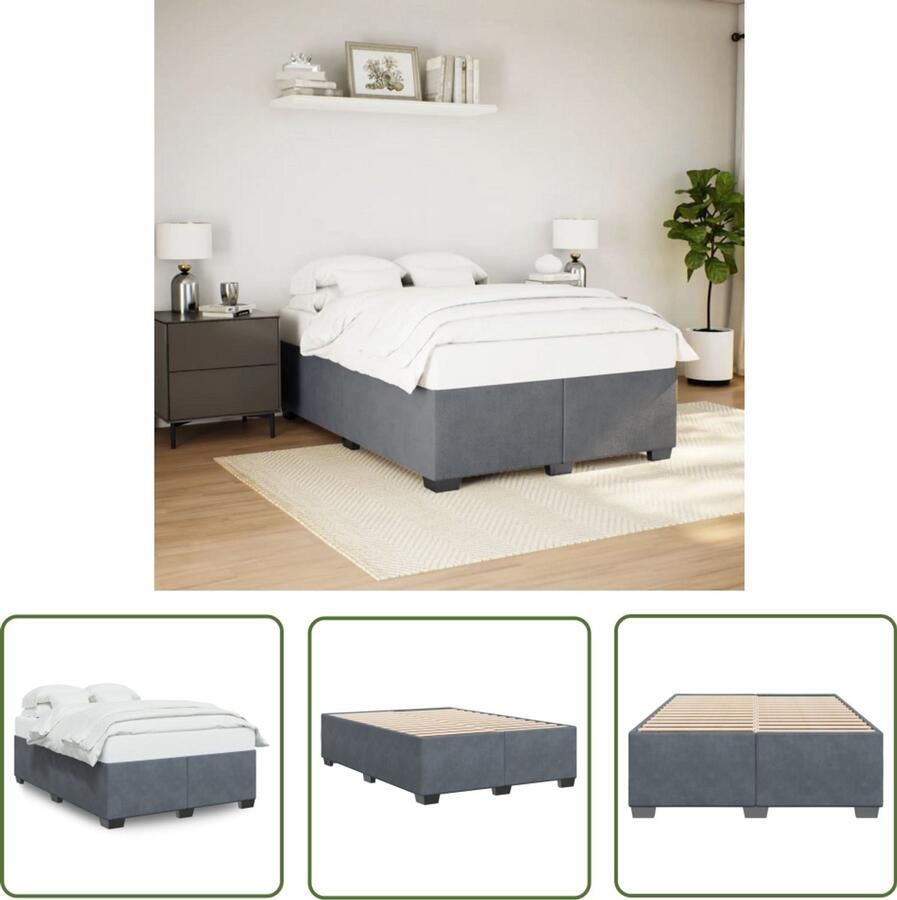 VidaXL Bed Frame Slaapcomfort Bedframe zonder matras 140x190 cm fluweel donkergrijs Boxspring Tweepersoonsbed Donkere Kleuren