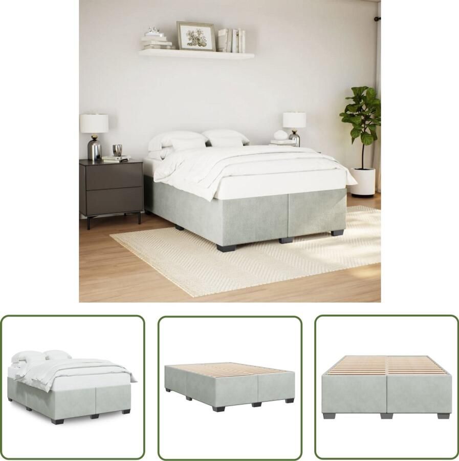 VidaXL Bedframe zonder matras 140x190 cm fluweel lichtgrijs Slaapcomfort Bed Frame Fluweel Bed Grijs Bed Tweepersoonsbed