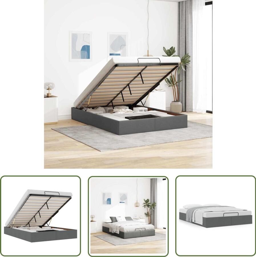 VidaXL Bed Frame Slaapcomfort Bedframe zonder matras 140x190 cm stof donkergrijs Hoofdbord Tweepersoonsbed Donkere Kleuren