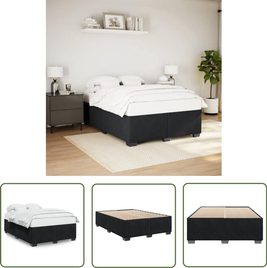 VidaXL Bed Frame Slaapcomfort Bedframe zonder matras 140x200 cm fluweel zwart Boxspring Tweepersoonsbed Fluweel Bed