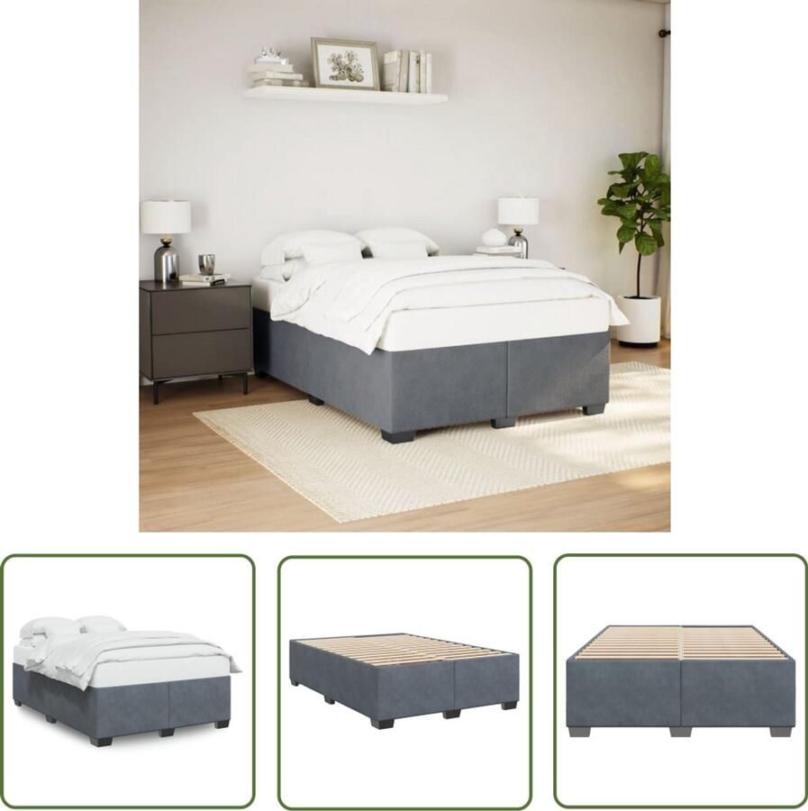 VidaXL Bed Frame Slaapcomfort Bedframe zonder matras 160x200 cm fluweel donkergrijs Tweepersoonsbed Donkere Kleuren Fluweel Bed