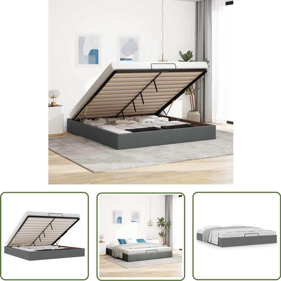 VidaXL Bed Frame Slaapcomfort Bedframe zonder matras 200x200 cm stof donkergrijs Hoofdbord Tweepersoonsbed Donkere Kleuren