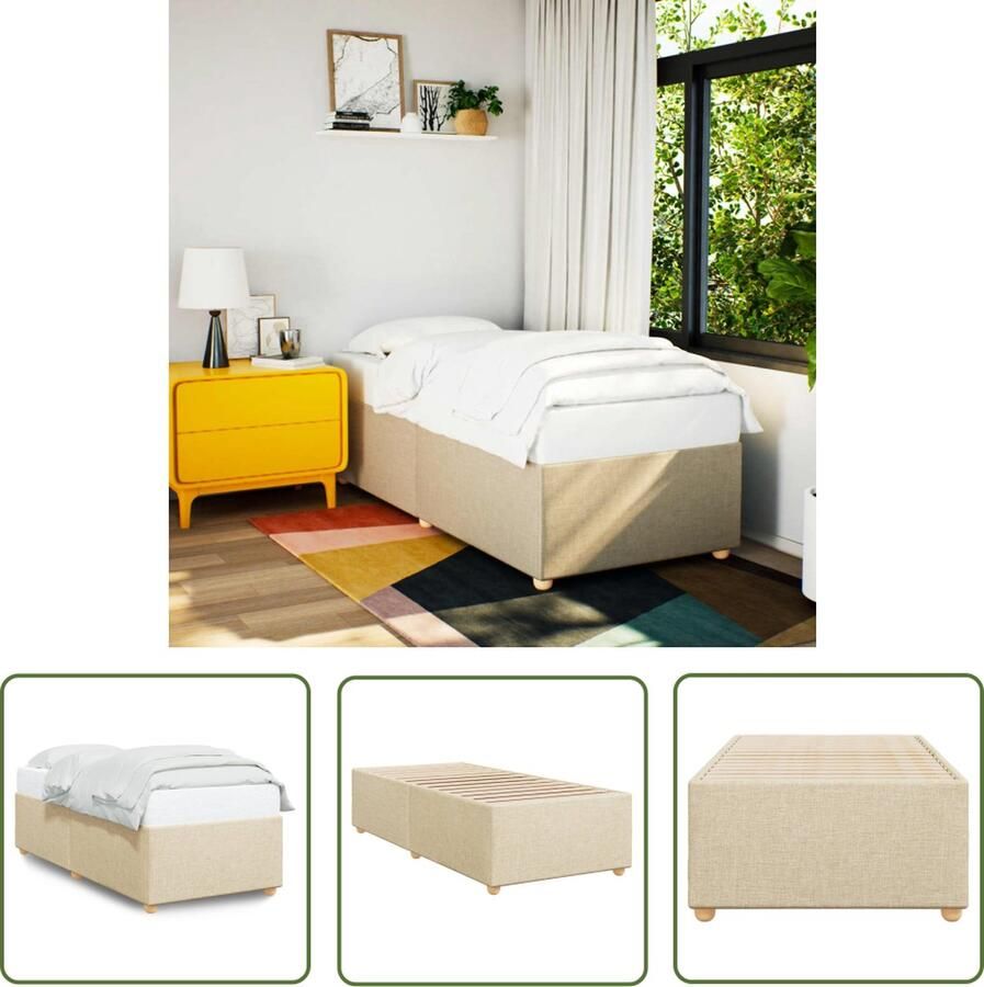 The Living Store Bedframe Slaapkamer 190 x 90 x 46 cm Polyesterweefsel Slaapcomfort Bed Frame Tweepersoonssleepsysteem Nachttafel Hoofdbord
