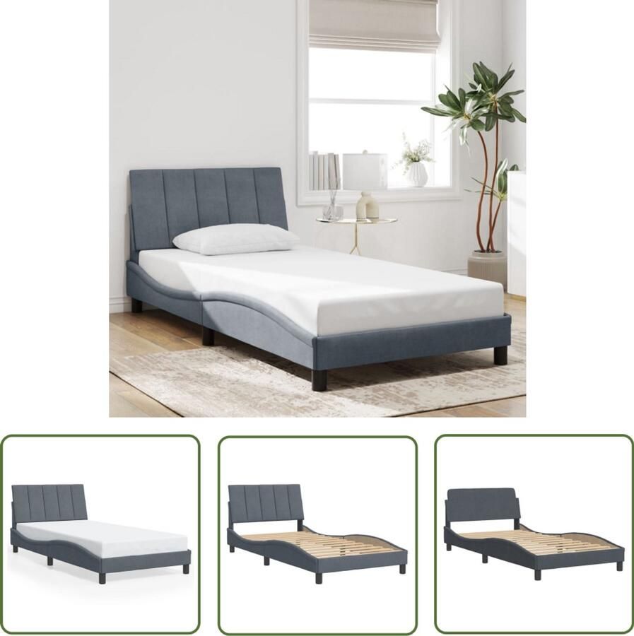 VidaXL Bedframe zonder matras Hanko 100x200 cm fluweel donkergrijs Slaapcomfort Bed Frame Tweepersoonsbed Boxspring Houten Bed