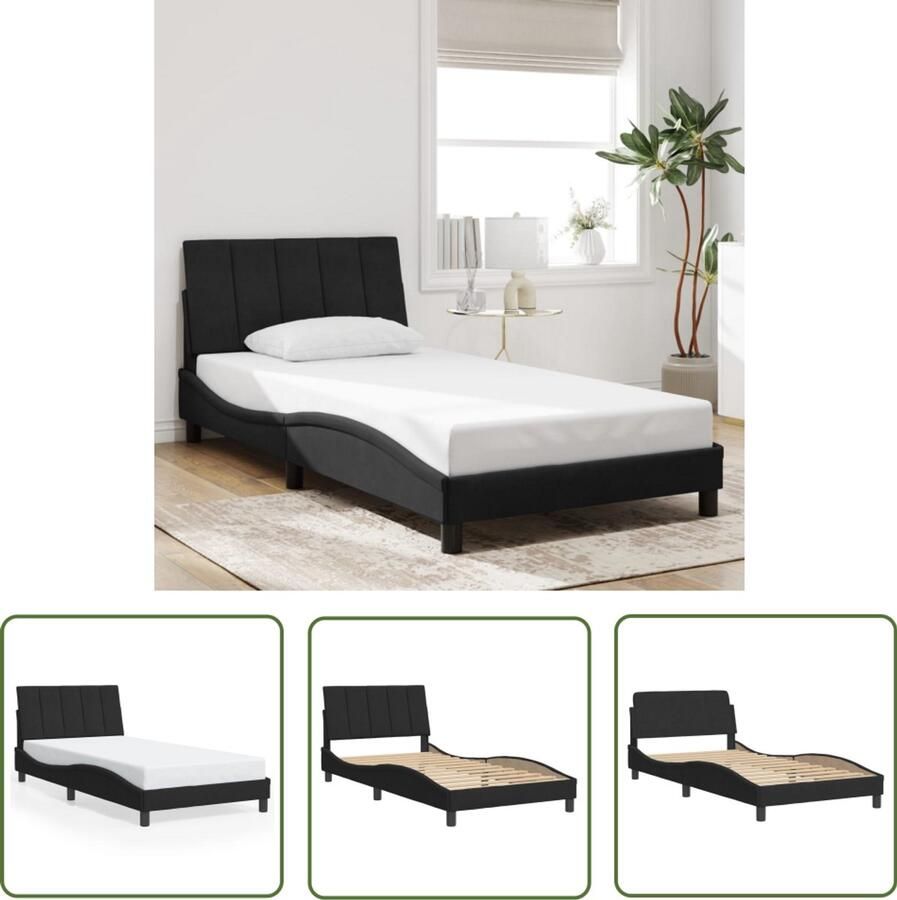 VidaXL Bed Frame Slaapcomfort Bedframe zonder matras Hanko 100x200 cm fluweel zwart Tweepersoon Bed Houten Bed Zwart Bed