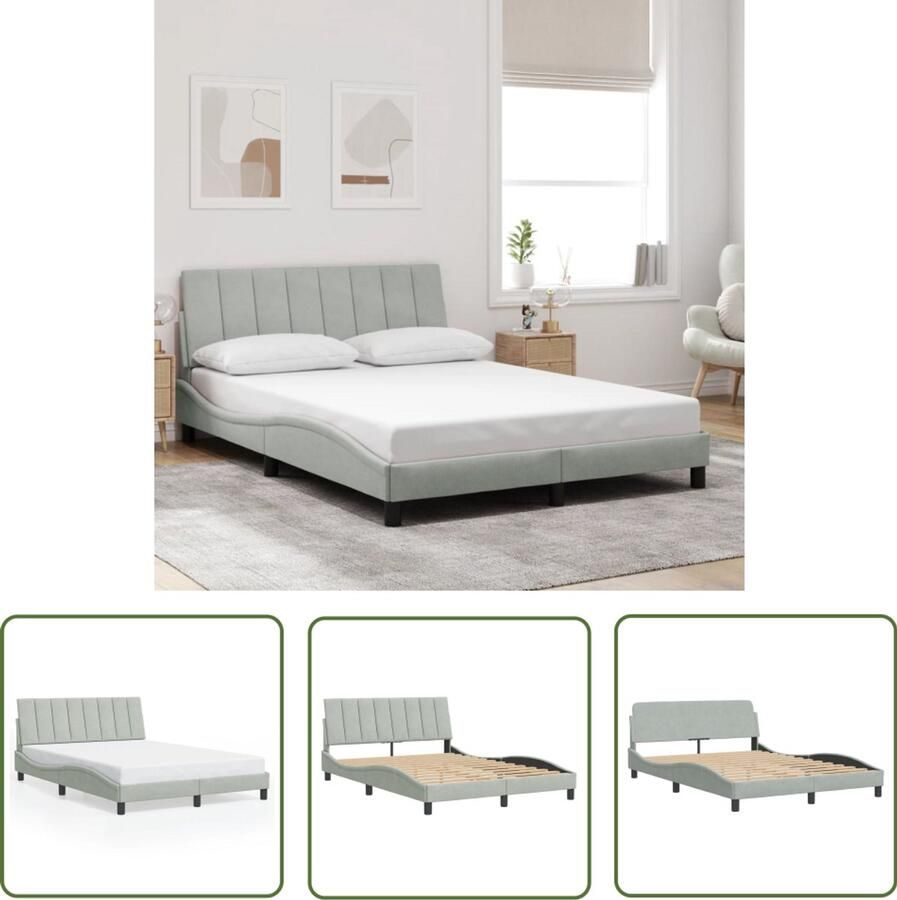 VidaXL Bedframe zonder matras Hanko 140x200 cm fluweel lichtgrijs Slaapcomfort Bed Frame Boxspring Tweepersoonsbed Luxe Bed