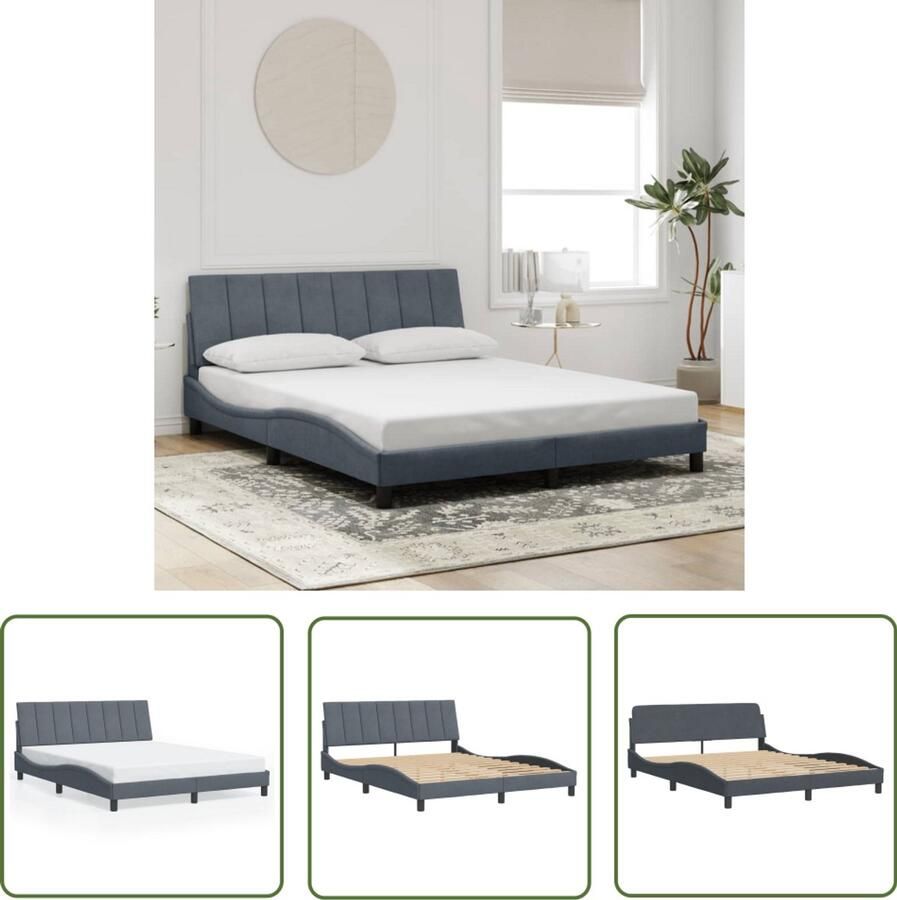 VidaXL Bedframe zonder matras Hanko 160x200 cm fluweel donkergrijs Slaapcomfort Bed Frame Boxspring Tweepersoonsbed Donkere Kleuren