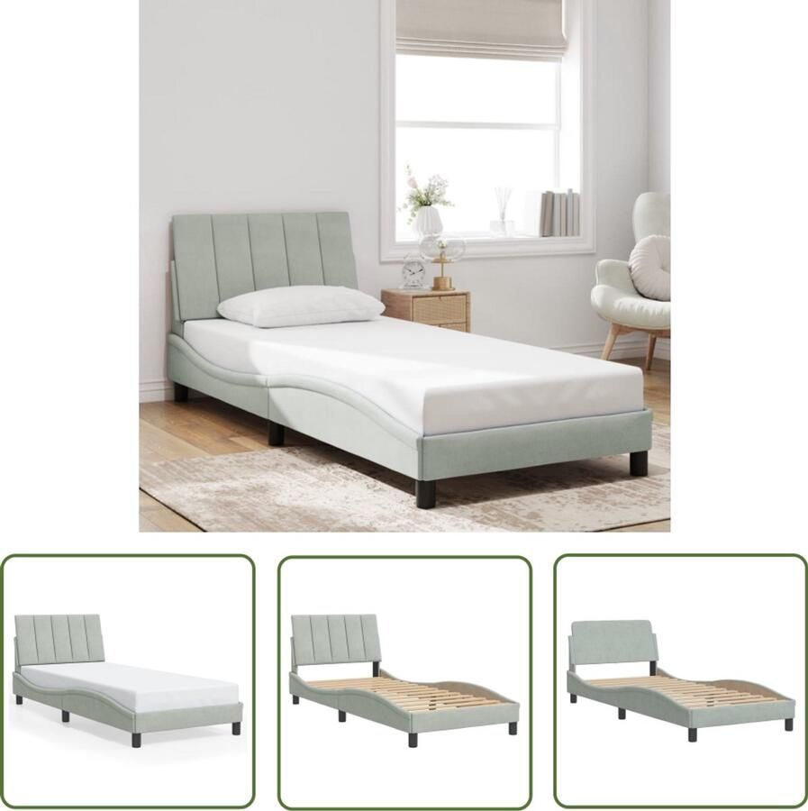 VidaXL Bed Frame Slaapcomfort Bedframe zonder matras Hanko 80x200 cm fluweel lichtgrijs Hoofdbord Fluweel Bed Grijs Bed