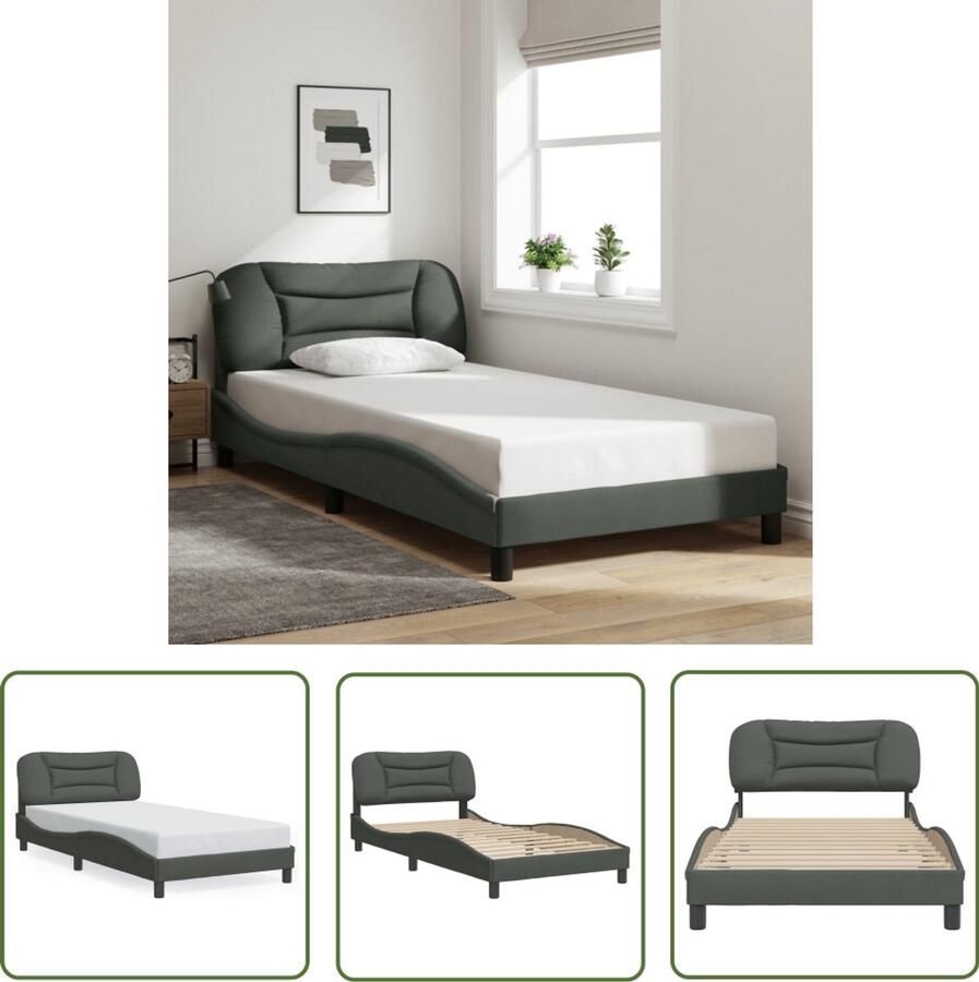 VidaXL Bed Frame Slaapcomfort Bedframe zonder matras Hvar 100x200 cm stof donkergrijs Boxspring Tweepersoonsbed Donkere Kleuren