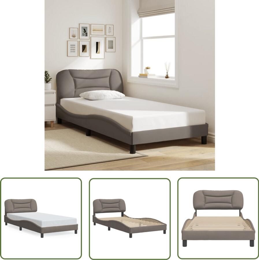 VidaXL Bedframe zonder matras Hvar 100x200 cm stof taupe Slaapcomfort Bed Frame Boxspring Tweepersoonsbed Taupecleur