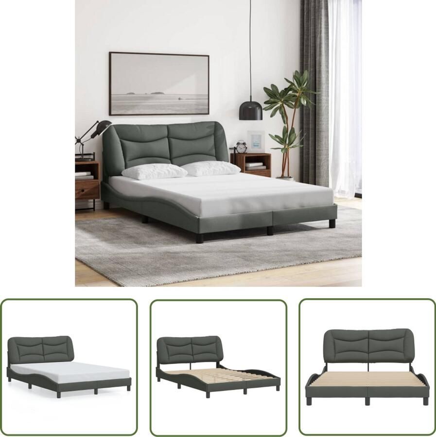 VidaXL Bed Frame Slaapcomfort Bedframe zonder matras Hvar 120x200 cm stof donkergrijs Boxspring Tweepersoonsbed Donkere Kleuren