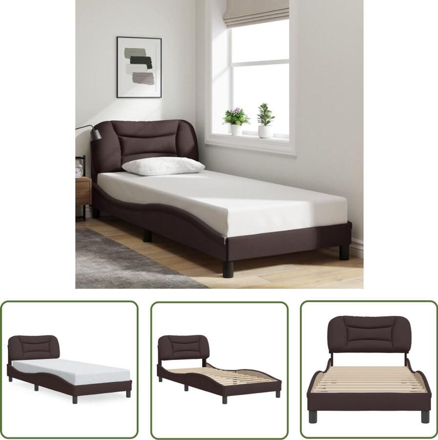 VidaXL Bed Frame Slaapcomfort Bedframe zonder matras Hvar 90x200 cm stof donkerbruin Boxspring Tweepersoonsbed Donkere Kleuren